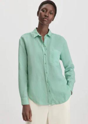 hessnatur Damen Bluse Relaxed aus weichem TENCEL™ Lyocell mit Leinen - grün - Größe 42
