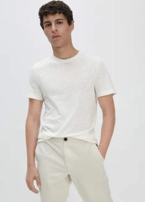 hessnatur Herren T-Shirt Regular aus Leinen und Bio-Baumwolle - weiß - Größe 54