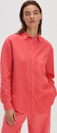hessnatur Damen Bluse Relaxed aus weichem TENCEL™ Lyocell mit Leinen - rot - Größe 38