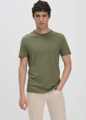 hessnatur Herren T-Shirt Regular aus Leinen und Bio-Baumwolle - grün - Größe 50