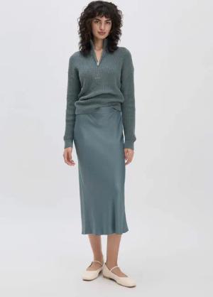 hessnatur Damen Rock Midi Regular aus LENZING™ ECOVERO™ Viskose - grün - Größe 44
