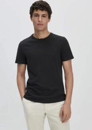 hessnatur Herren T-Shirt Regular aus Leinen und Bio-Baumwolle - schwarz - Größe 46