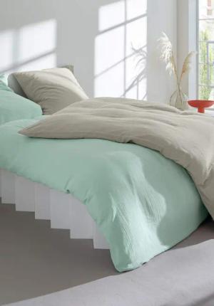 hessnatur Musselin Bettwäsche-Set aus Bio-Baumwolle - grün - Größe 240x220 / 2x40x80 cm