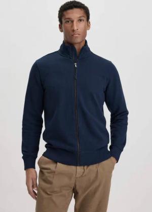hessnatur Herren Sweat Zip-Jacke Regular aus Bio-Baumwolle - blau - Größe 46