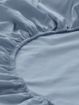 hessnatur Satin Spannbettlaken aus Bio-Baumwolle - blau - Größe 180x200 cm