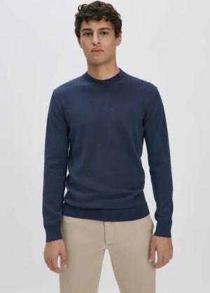 hessnatur Herren Strick Pullover Regular aus Bio-Baumwolle - blau - Größe 50