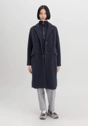hessnatur Damen Wollfleece Mantel Regular aus Bio-Merinowolle mit Bio-Baumwolle - blau - Größe 34