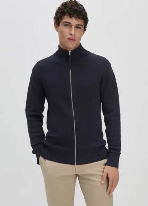 hessnatur Herren Strickjacke Regular aus Bio-Baumwolle - blau - Größe 46