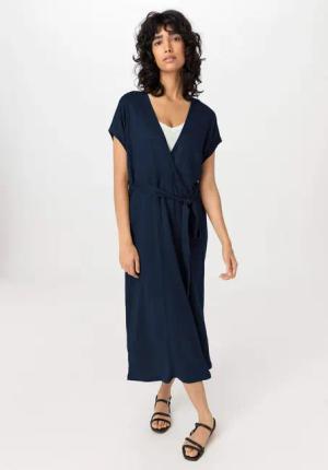 hessnatur Damen Jersey Kleid Midi Relaxed aus Leinen - blau - Größe M