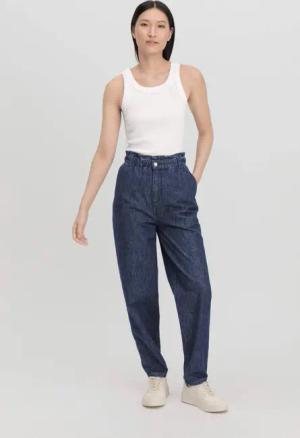 hessnatur Damen Jeans Paperbag Relaxed aus Bio-Denim mit Kapok - blau - Größe 34