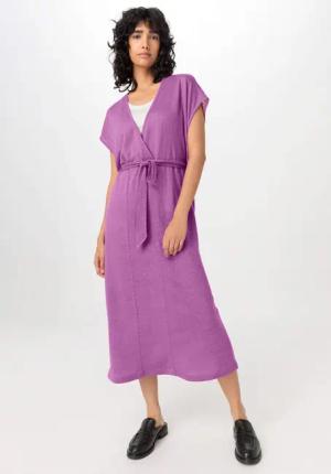 hessnatur Damen Jersey Kleid Midi Relaxed aus Leinen - lila - Größe L