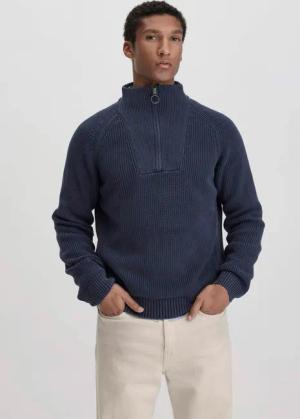 hessnatur Herren Strick Troyer Regular aus Bio-Baumwolle - blau - Größe 46