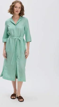 hessnatur Damen Kleid Midi Relaxed aus TENCEL Lyocell mit Leinen - grün - Größe 44