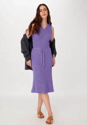 hessnatur Damen Strickkleid Midi Slim aus Bio-Baumwolle - lila - Größe S