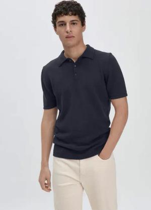 hessnatur Herren Strick-Polo Regular aus Bio-Baumwolle - blau - Größe 54