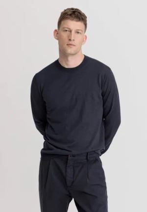 hessnatur Herren Pullover Regular aus Bio-Merinowolle - blau - Größe 50