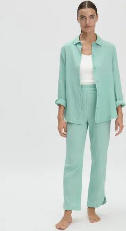 hessnatur Damen Musselin Schlafhose Regular PURE COMFORT aus Bio-Baumwolle - grün - Größe 36