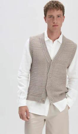 hessnatur Herren Ajour Strick Weste Regular aus Bio-Baumwolle mit Leinen - beige - Größe 50