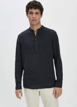 hessnatur Herren Hemd Regular aus Leinen - blau - Größe S (37/38)