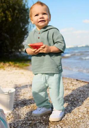 hessnatur Baby Musselin Hose Regular aus Bio-Baumwolle - grün - Größe 86/92