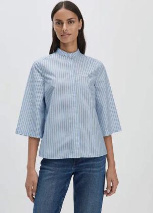 hessnatur Damen Streifen Bluse Relaxed aus Bio-Baumwolle - blau - Größe 40