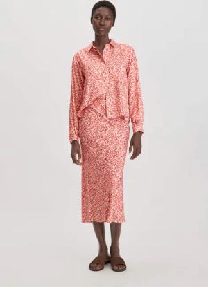 hessnatur Damen Print Rock Midi Regular aus LENZING™ ECOVERO™ Viskose - braun - Größe 44