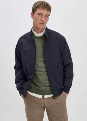 hessnatur Herren Harrington Jacke Regular NATURE SHELL aus Bio-Baumwolle - blau - Größe 50