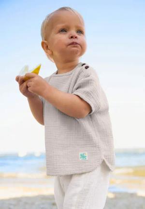 hessnatur Baby Musselin Shirt Regular aus Bio-Baumwolle - beige - Größe 74/80