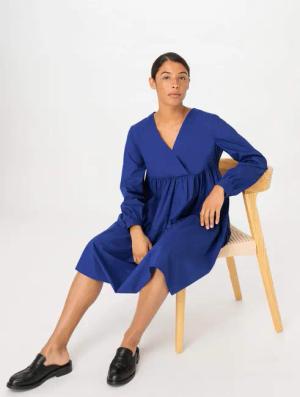 hessnatur Damen Brushed Popeline Kleid Mini Relaxed aus Bio-Baumwolle - blau - Größe 40
