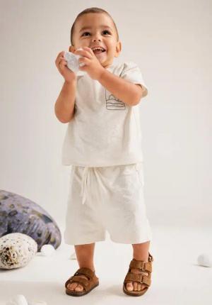 hessnatur Baby Shorts Regluar aus Bio-Baumwolle mit Leinen - natur - Größe 98/104