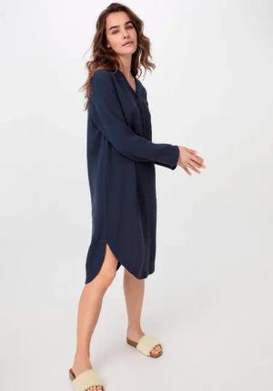 hessnatur Damen Musselin Nachthemd Relaxed PURE COMFORT aus Bio Baumwolle - blau - Größe 48