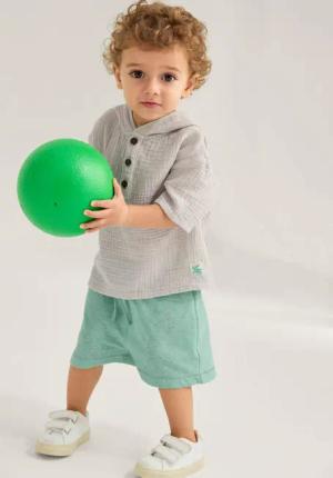 hessnatur Baby Shorts Regluar aus Bio-Baumwolle mit Leinen - grün - Größe 74/80