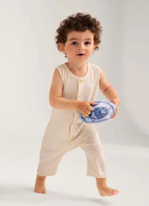 hessnatur Baby Strampler Regular aus Bio-Baumwolle mit Leinen - natur - Größe 74/80