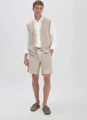 hessnatur Herren Shorts Relaxed aus Bio-Baumwolle mit Leinen - beige - Größe 33