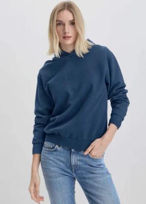 hessnatur Damen Sweathoodie Relaxed aus Bio-Baumwolle - blau - Größe 40