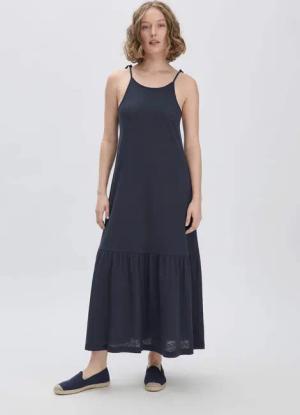 hessnatur Damen Jersey Kleid Midi Relaxed aus Leinen und Bio-Baumwolle - blau - Größe 36