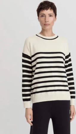 hessnatur Damen Strickpullover Streifen Relaxed aus Bio-Merinowolle und Bio-Baumwolle - schwarz - Größe M