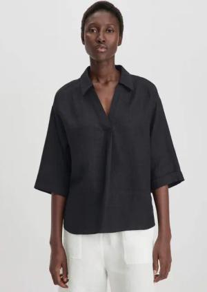 hessnatur Damen Bluse Relaxed aus Leinen - schwarz - Größe 40