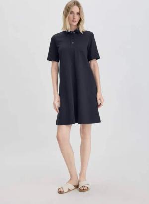 hessnatur Damen Jersey Kleid Knielang Relaxed aus Bio-Baumwolle - blau - Größe 40