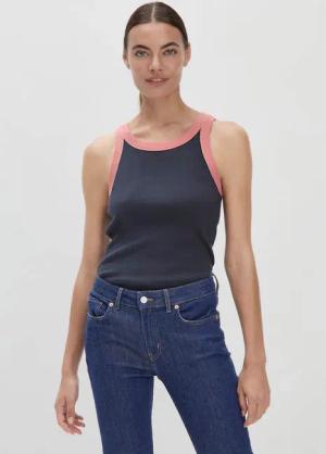 hessnatur Damen Rib Jersey Top Slim aus weicher Bio-Baumwolle - blau - Größe 46