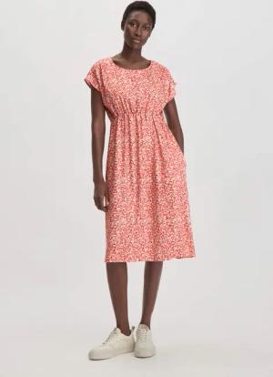 hessnatur Damen Print Kleid Knielang Relaxed aus LENZING™ ECOVERO™ Viskose - braun - Größe 38