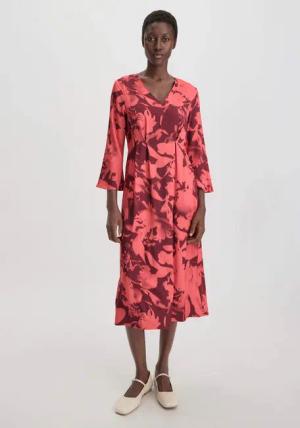 hessnatur Damen Print Kleid Midi Relaxed aus LENZING™ ECOVERO™ Viskose - braun - Größe 38