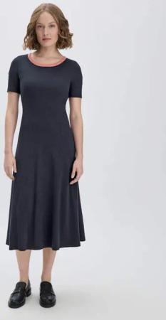 hessnatur Damen Rib Jersey Kleid Midi Slim aus Bio-Baumwolle - blau - Größe 34
