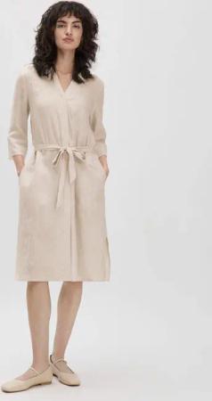 hessnatur Damen Kleid Knielang Relaxed aus Leinen - beige - Größe 34