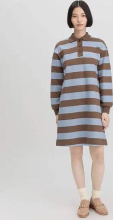 hessnatur Damen Sweat Kleid Streifen Relaxed aus Bio-Baumwolle - braun - Größe XS