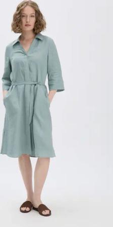 hessnatur Damen Kleid Knielang Relaxed aus Leinen - grün - Größe 34