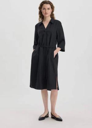 hessnatur Damen Kleid Knielang Relaxed aus Leinen - schwarz - Größe 38