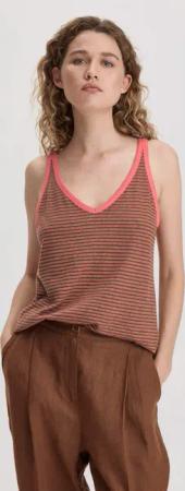 hessnatur Damen Streifen Jersey Top Regular aus Leinen und Bio-Baumwolle - braun - Größe 46