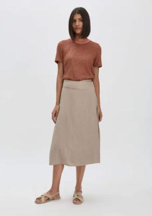 hessnatur Damen Rock Midi Regular aus Leinen - beige - Größe 48