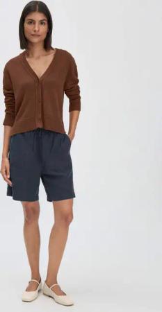 hessnatur Damen Shorts Relaxed aus weichem TENCEL Lyocell mit Leinen - blau - Größe 38